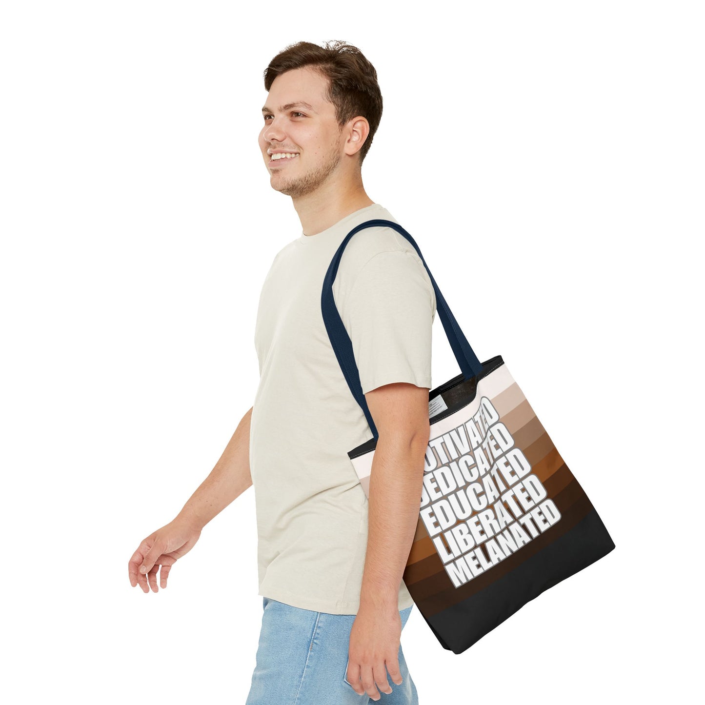 Empowering Quotes Tote Bag - Motivated, Dedicated, Educated, Liberated, Melanated