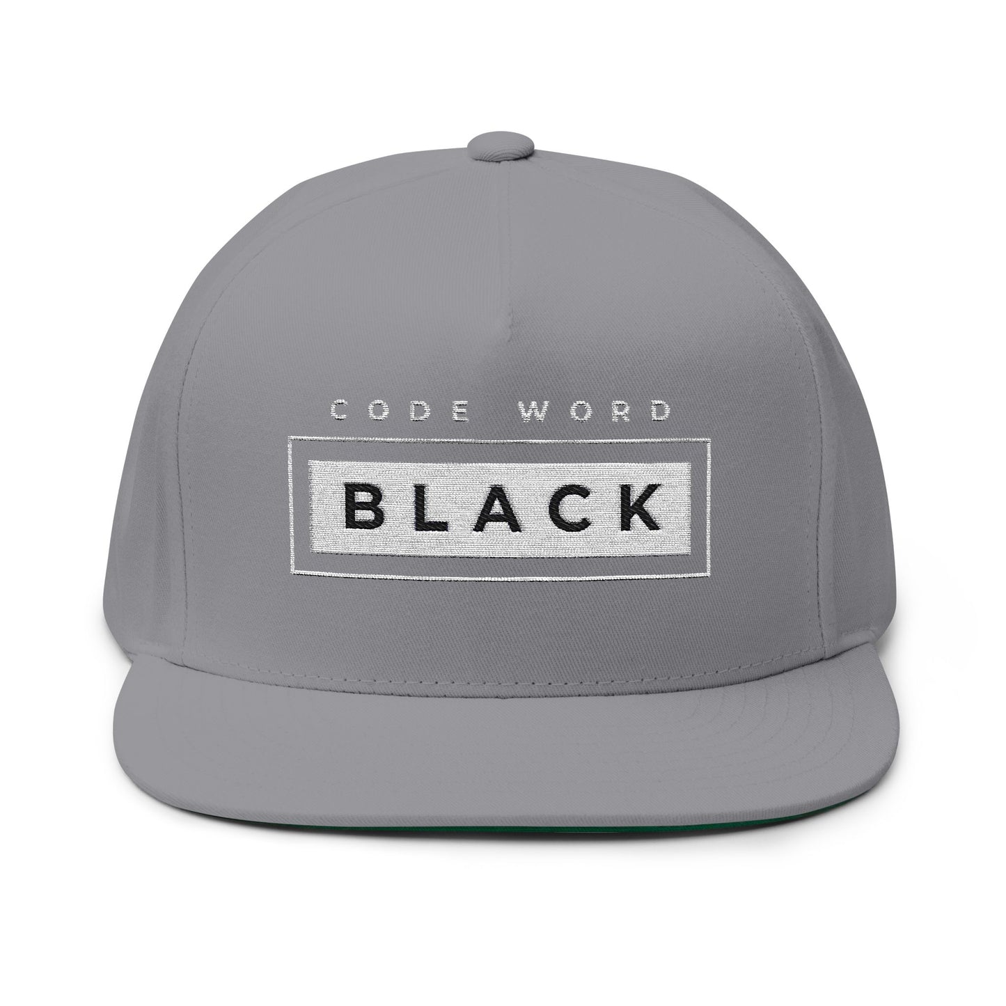 Stylish Flat Bill Cap - 'Code Word BLACK' Embroidered Snapback