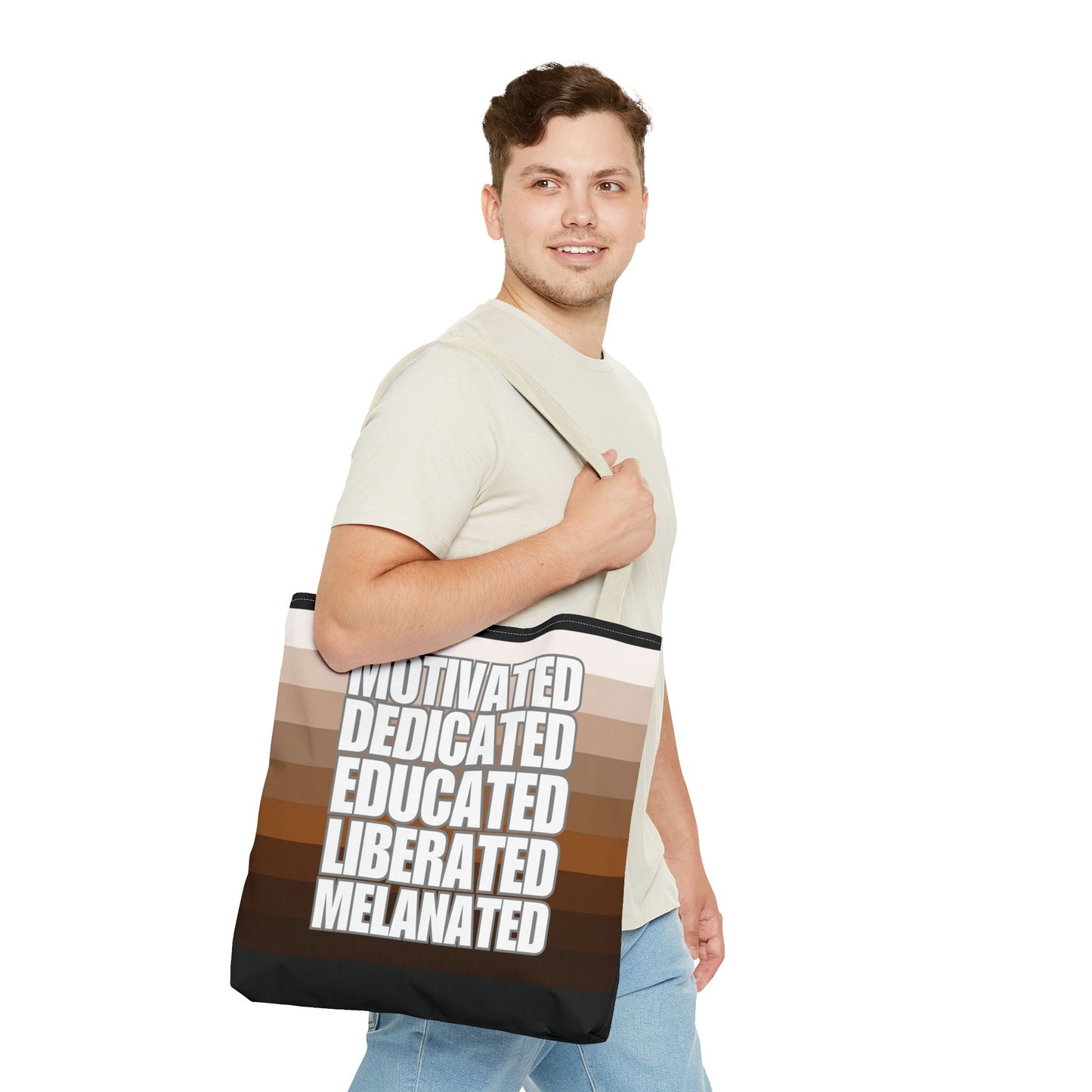Empowering Quotes Tote Bag - Motivated, Dedicated, Educated, Liberated, Melanated