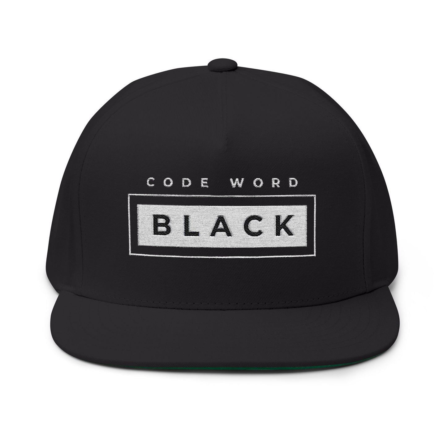 Stylish Flat Bill Cap - 'Code Word BLACK' Embroidered Snapback