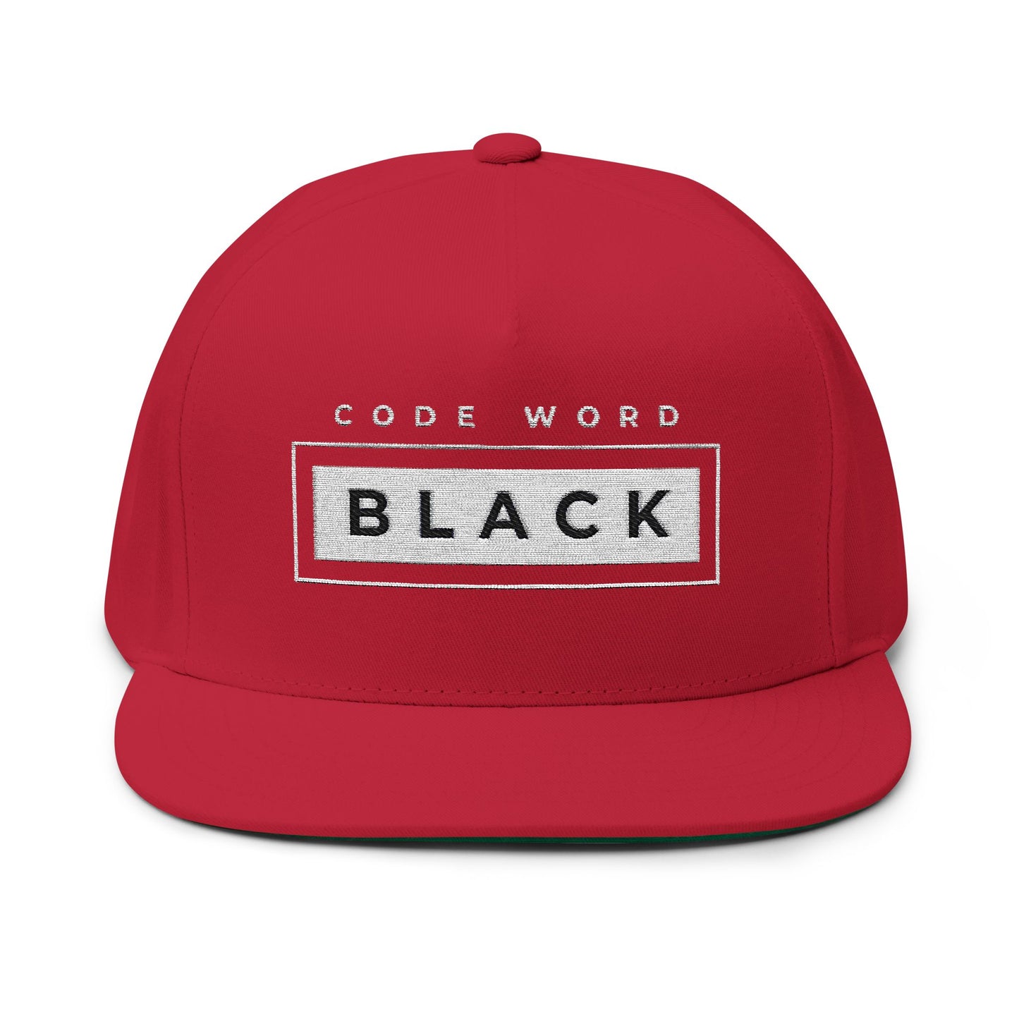 Stylish Flat Bill Cap - 'Code Word BLACK' Embroidered Snapback