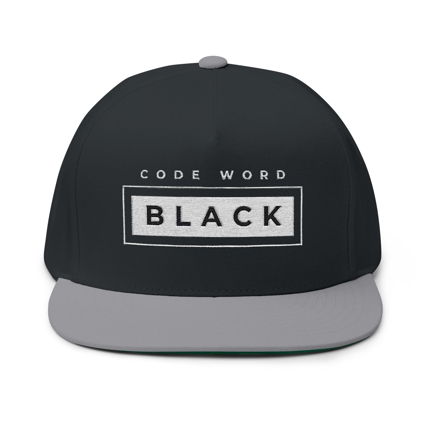 Stylish Flat Bill Cap - 'Code Word BLACK' Embroidered Snapback