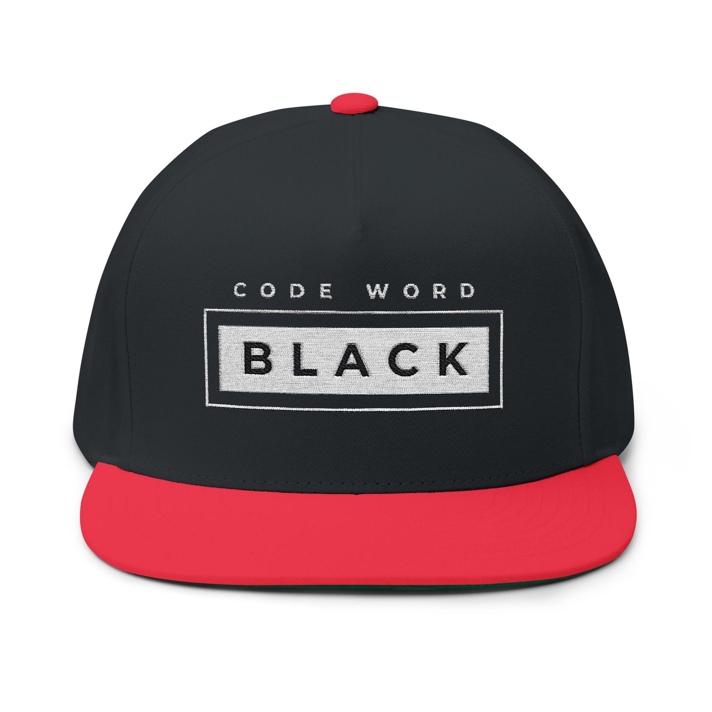 Stylish Flat Bill Cap - 'Code Word BLACK' Embroidered Snapback
