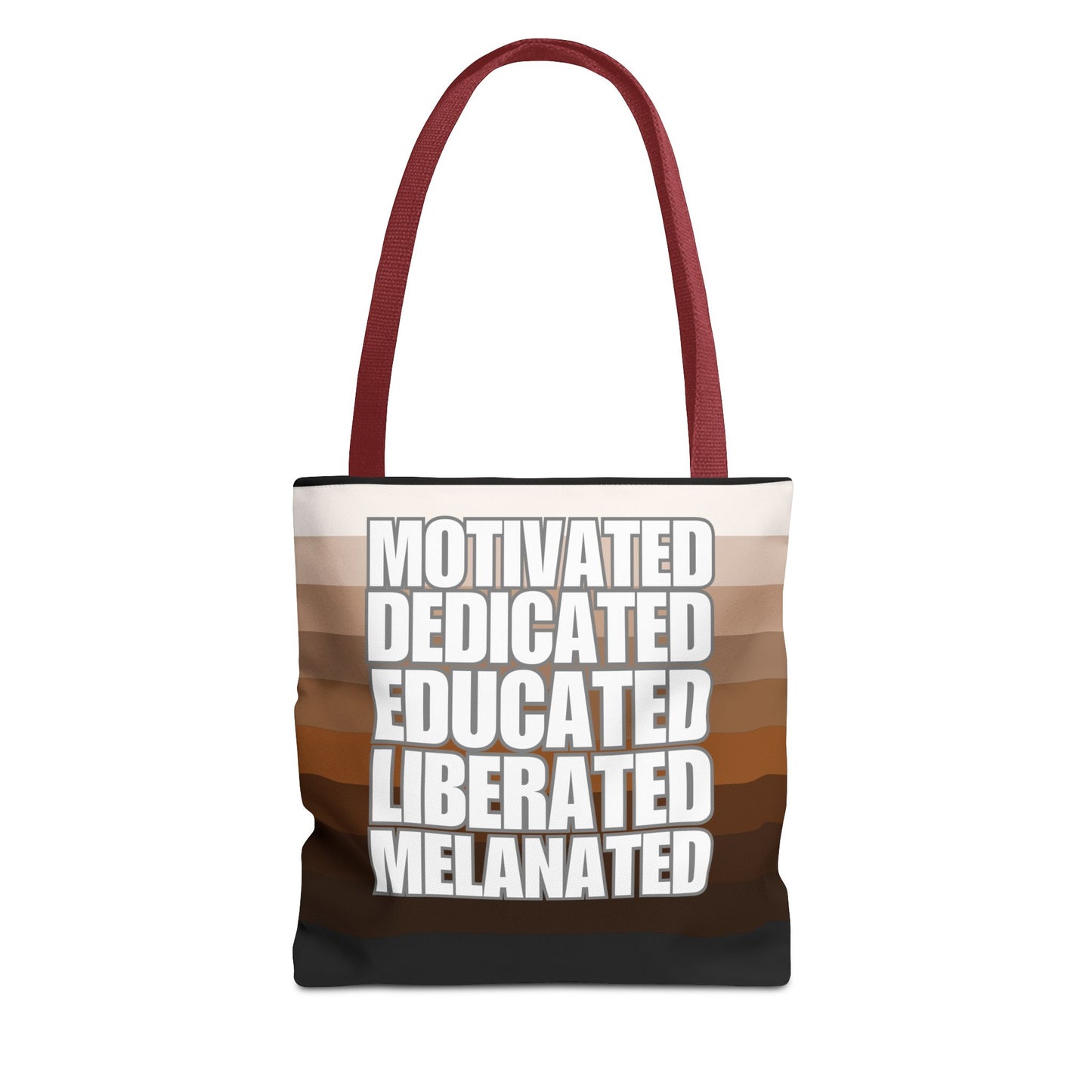 Empowering Quotes Tote Bag - Motivated, Dedicated, Educated, Liberated, Melanated