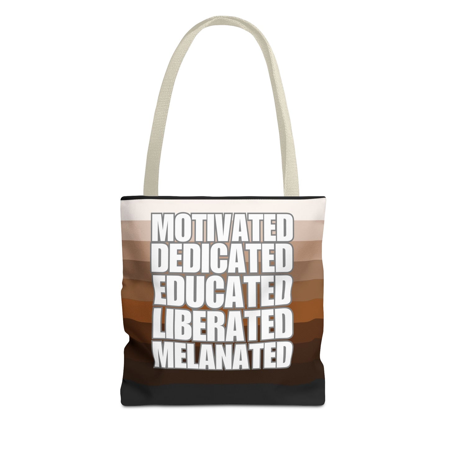 Empowering Quotes Tote Bag - Motivated, Dedicated, Educated, Liberated, Melanated
