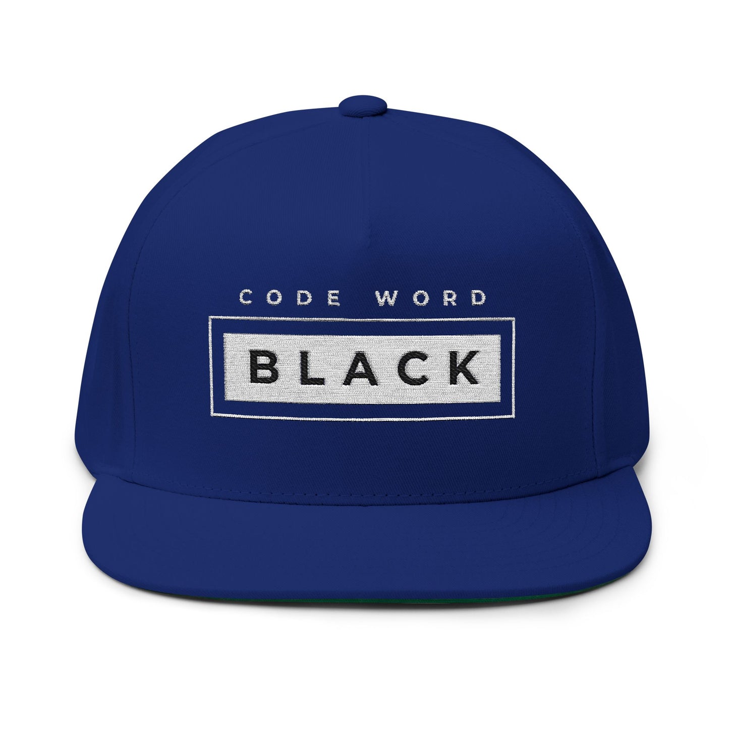 Stylish Flat Bill Cap - 'Code Word BLACK' Embroidered Snapback
