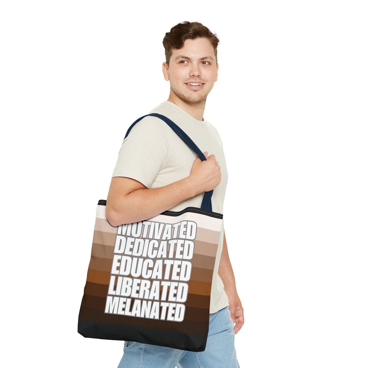 Empowering Quotes Tote Bag - Motivated, Dedicated, Educated, Liberated, Melanated