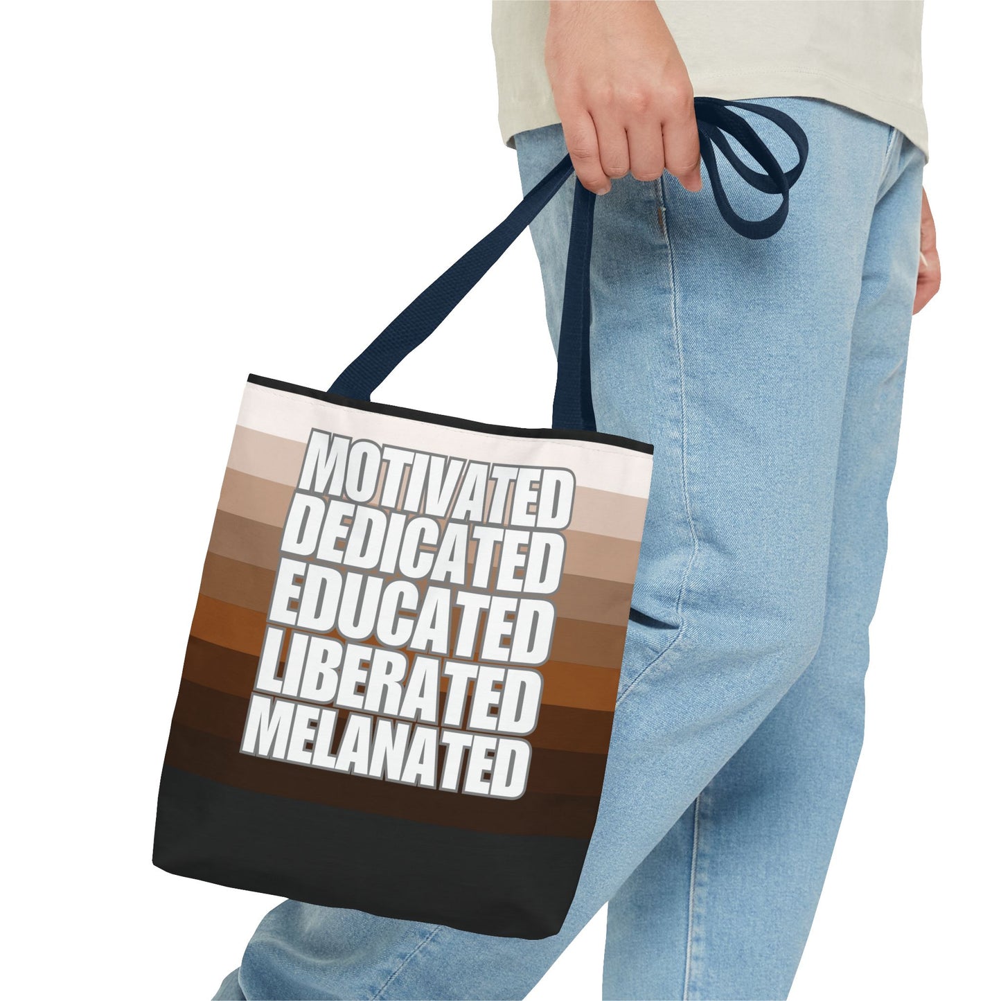 Empowering Quotes Tote Bag - Motivated, Dedicated, Educated, Liberated, Melanated