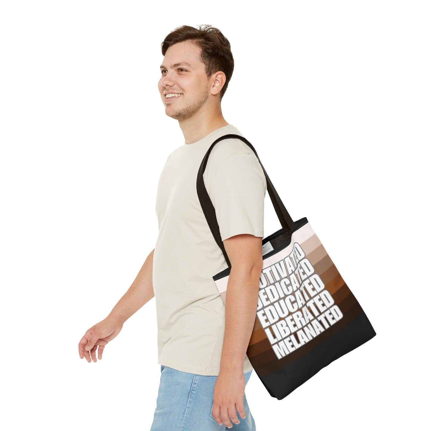 Empowering Quotes Tote Bag - Motivated, Dedicated, Educated, Liberated, Melanated