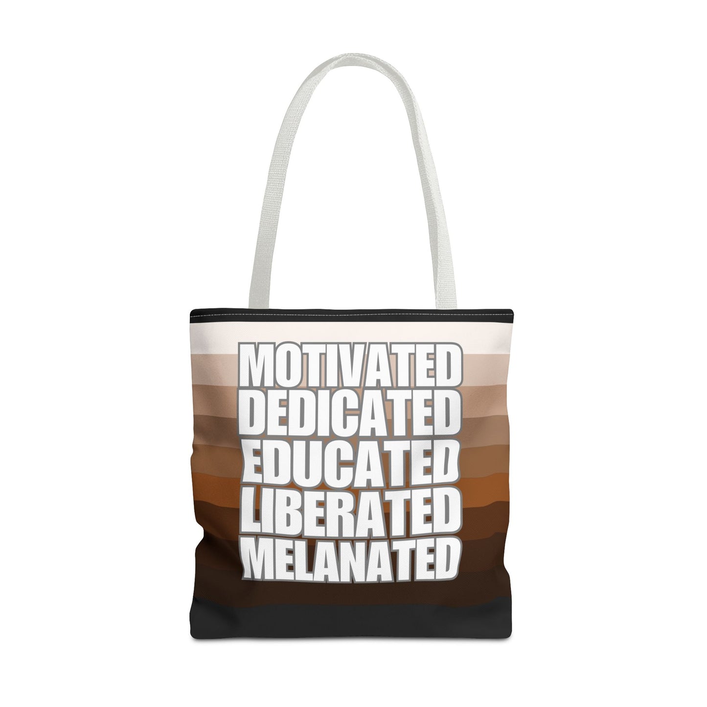 Empowering Quotes Tote Bag - Motivated, Dedicated, Educated, Liberated, Melanated