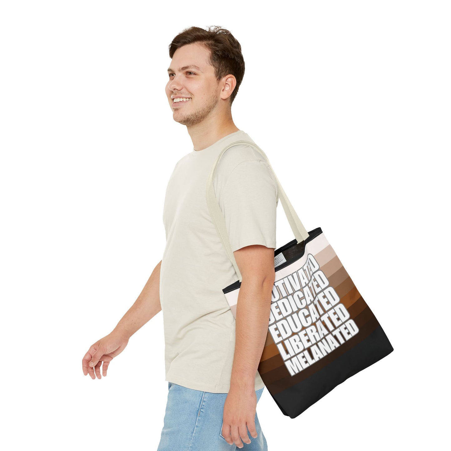 Empowering Quotes Tote Bag - Motivated, Dedicated, Educated, Liberated, Melanated