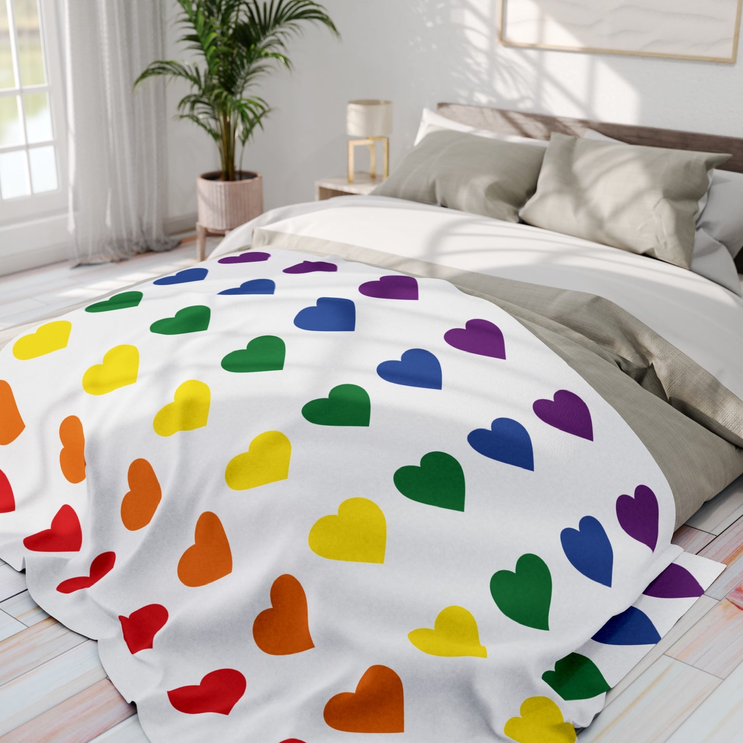 Rainbow Hearts Arctic Fleece Blanket