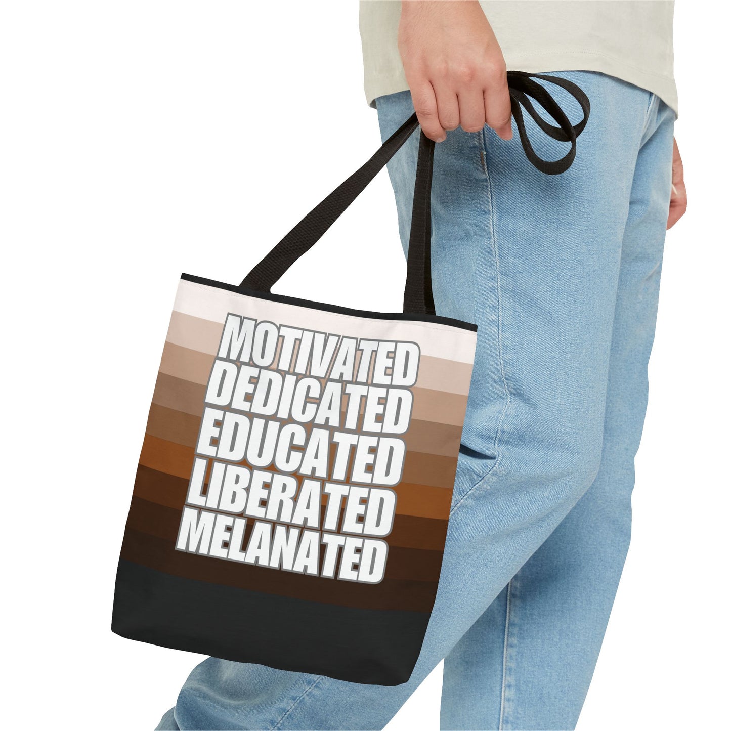 Empowering Quotes Tote Bag - Motivated, Dedicated, Educated, Liberated, Melanated