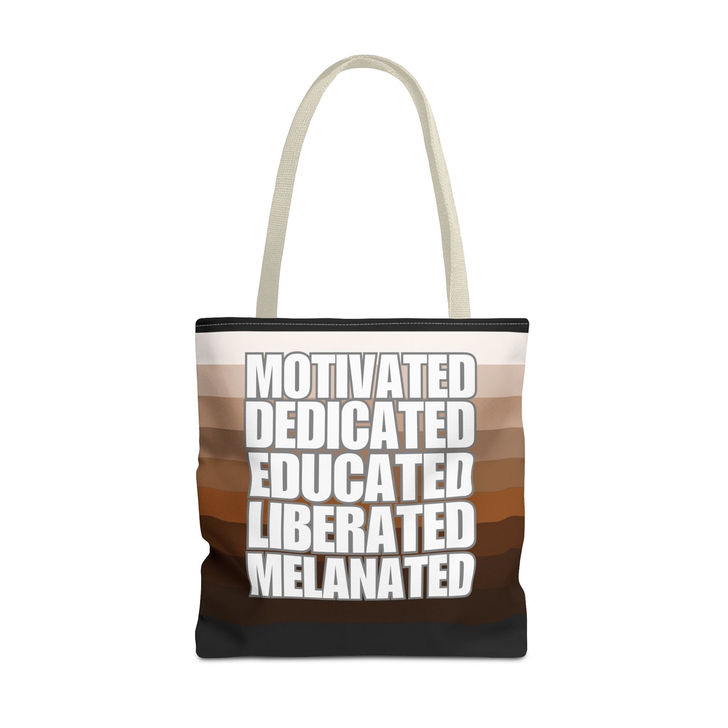 Empowering Quotes Tote Bag - Motivated, Dedicated, Educated, Liberated, Melanated