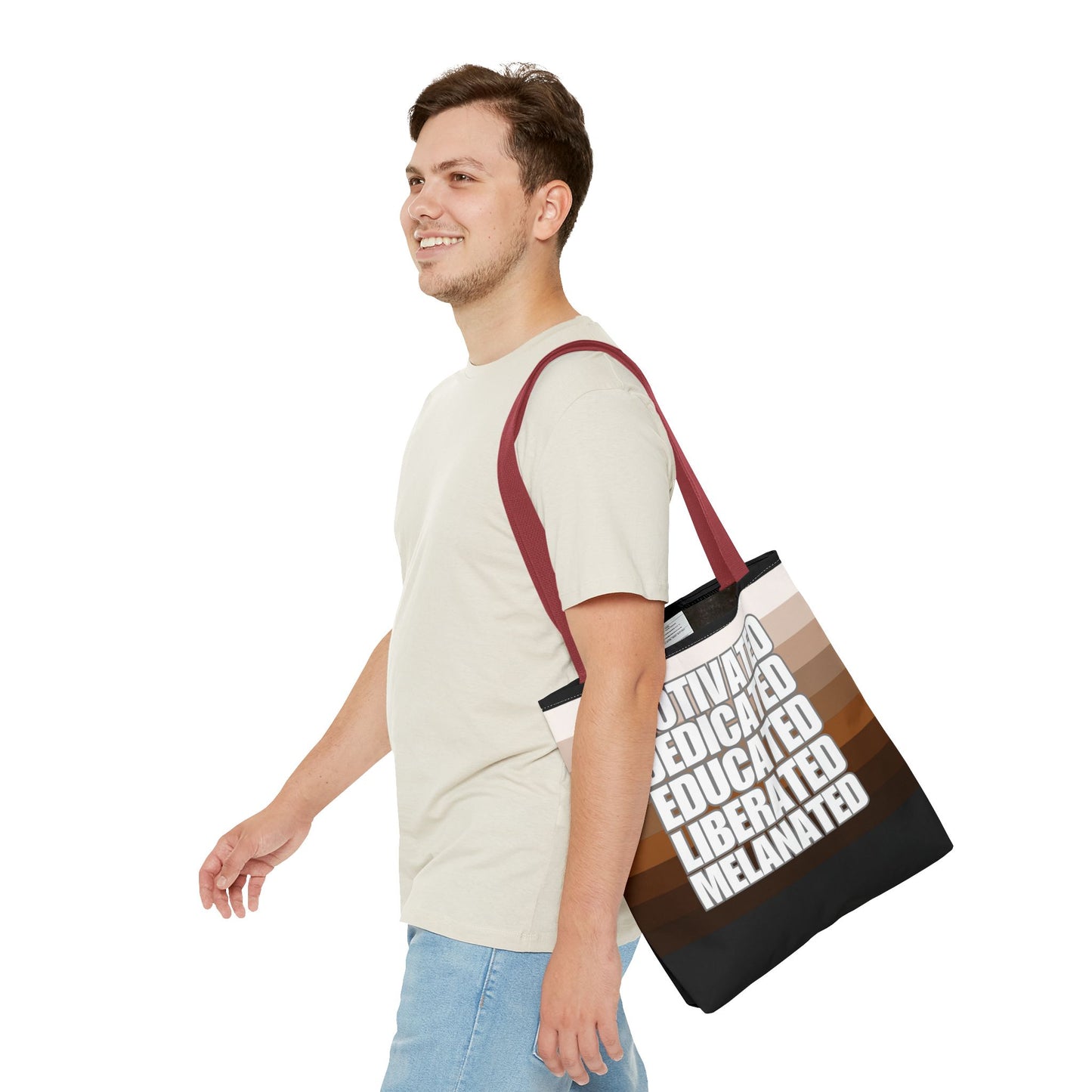 Empowering Quotes Tote Bag - Motivated, Dedicated, Educated, Liberated, Melanated