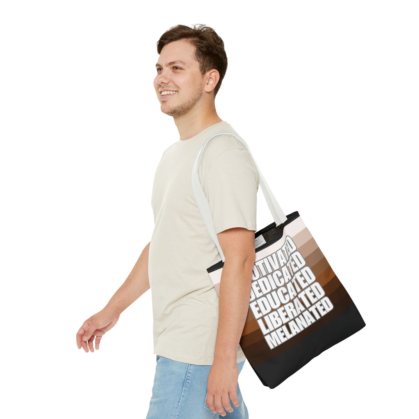 Empowering Quotes Tote Bag - Motivated, Dedicated, Educated, Liberated, Melanated