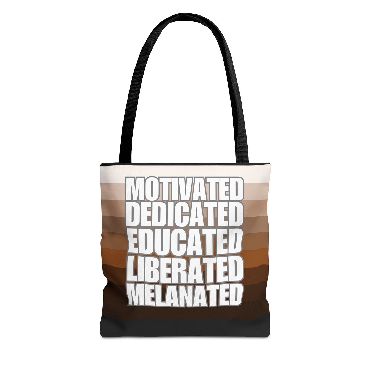 Empowering Quotes Tote Bag - Motivated, Dedicated, Educated, Liberated, Melanated