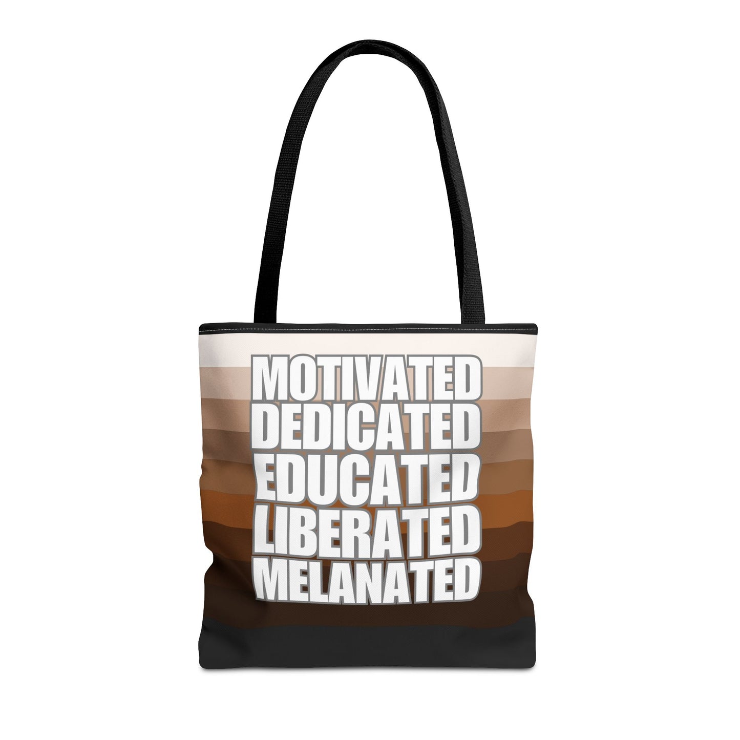Empowering Quotes Tote Bag - Motivated, Dedicated, Educated, Liberated, Melanated