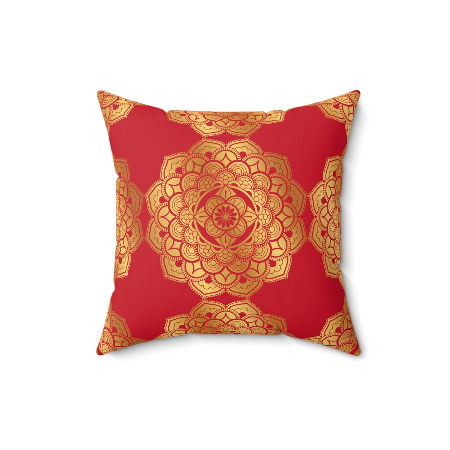 Red and Gold Faux Suede Square Pillow