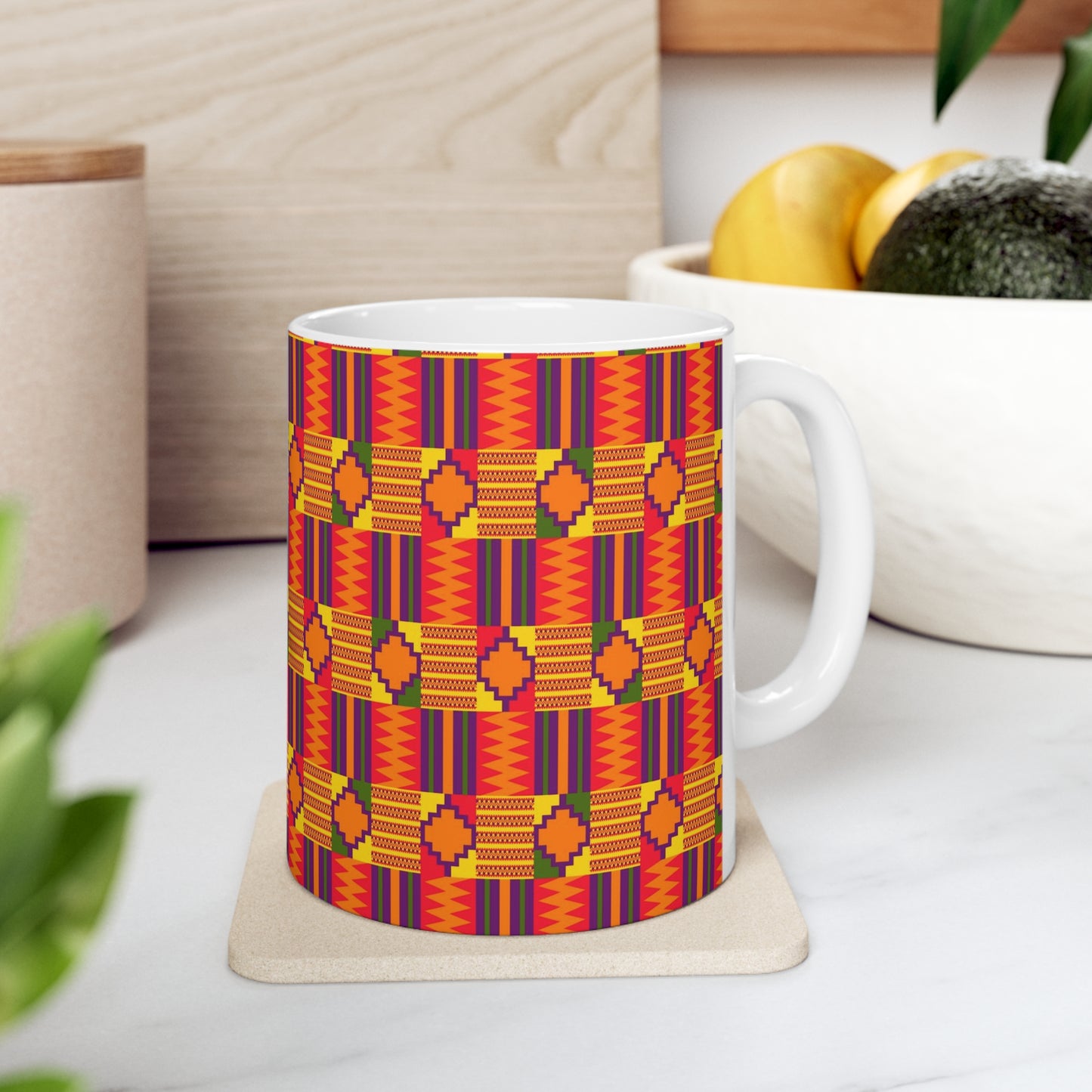 Kente Print Ceramic Mug, 11oz