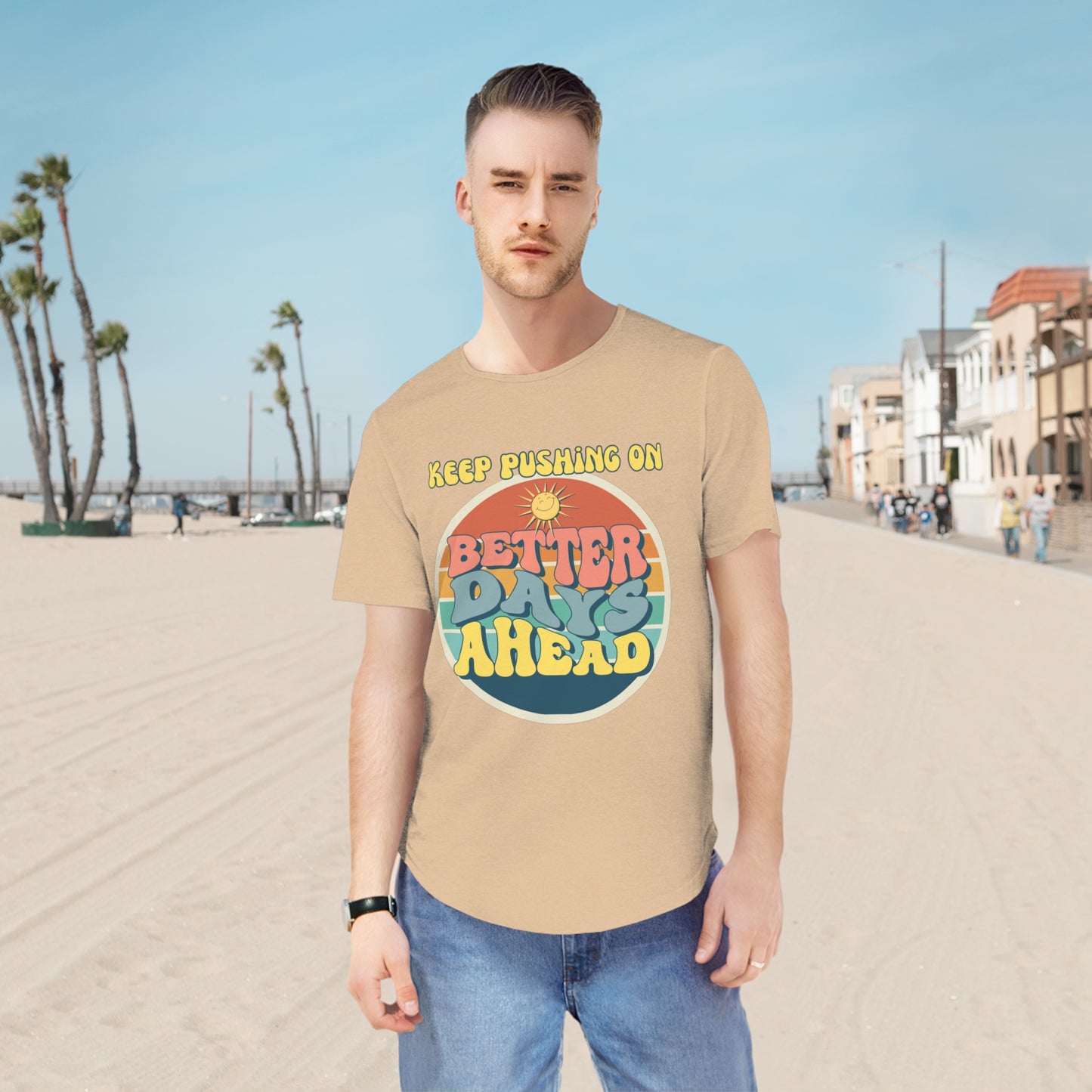 Men's Jersey Curved Hem Tee - 'Better Days Ahead' Graphic Tee