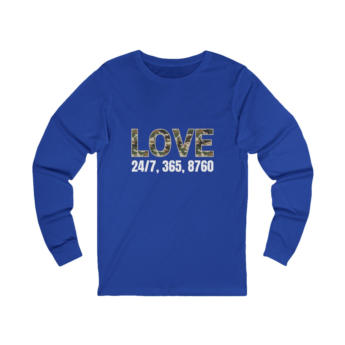 Unisex Long Sleeve Tee (Camouflage), Love 24/7 Tee, Casual Love Tee, Everyday Love Shirt, Gift for Couples, Cozy Layering Top