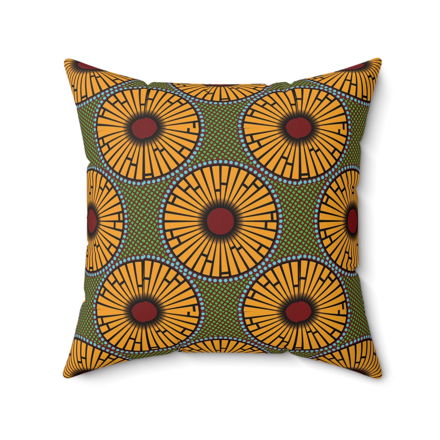 Green African Print Faux Suede Square Pillow