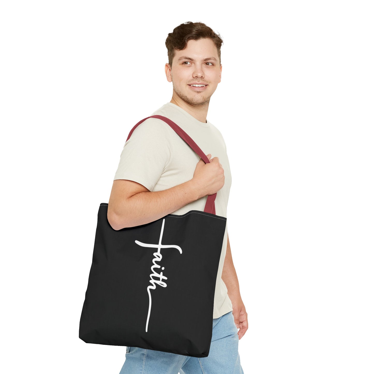 Faith Cross (Black) Tote Bag (AOP)