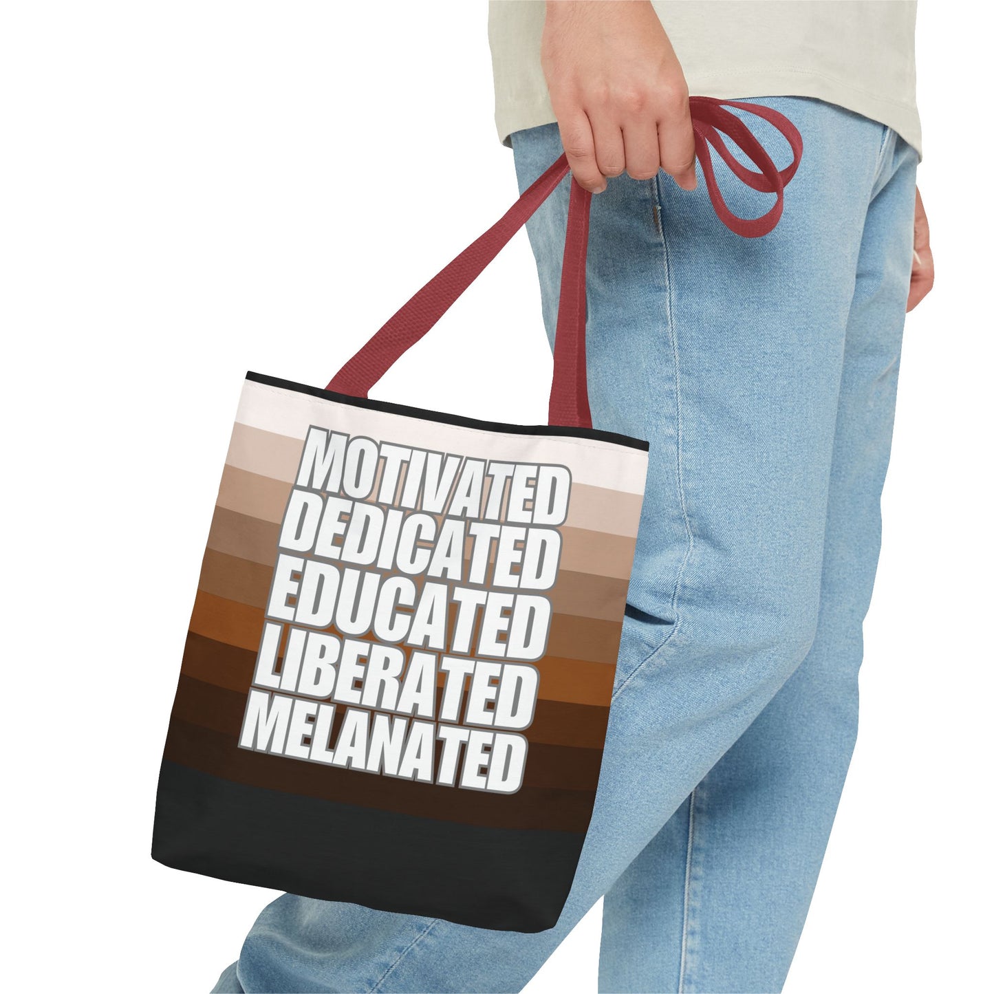 Empowering Quotes Tote Bag - Motivated, Dedicated, Educated, Liberated, Melanated