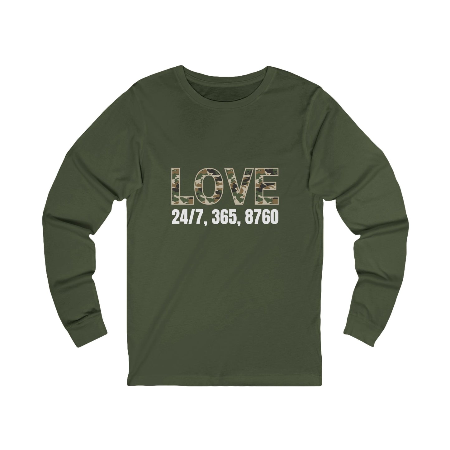Unisex Long Sleeve Tee (Camouflage), Love 24/7 Tee, Casual Love Tee, Everyday Love Shirt, Gift for Couples, Cozy Layering Top