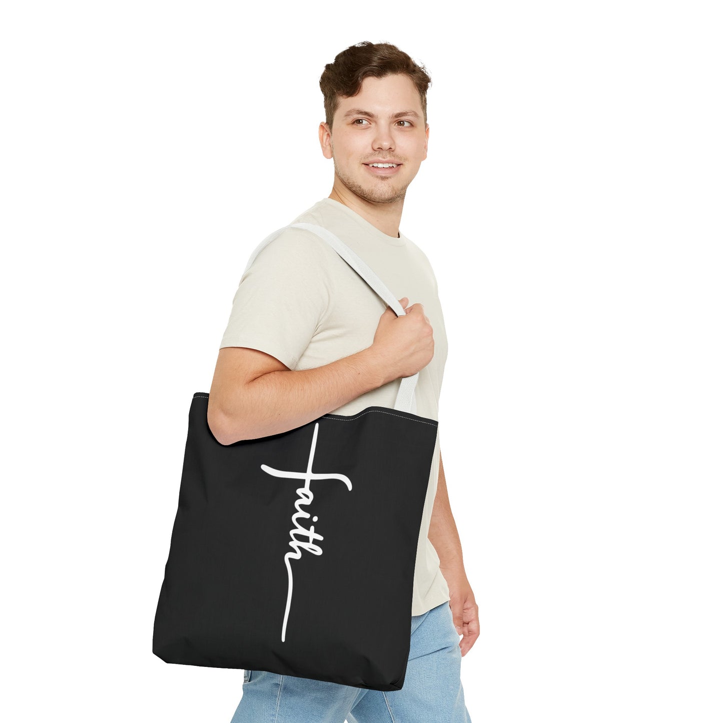 Faith Cross (Black) Tote Bag (AOP)