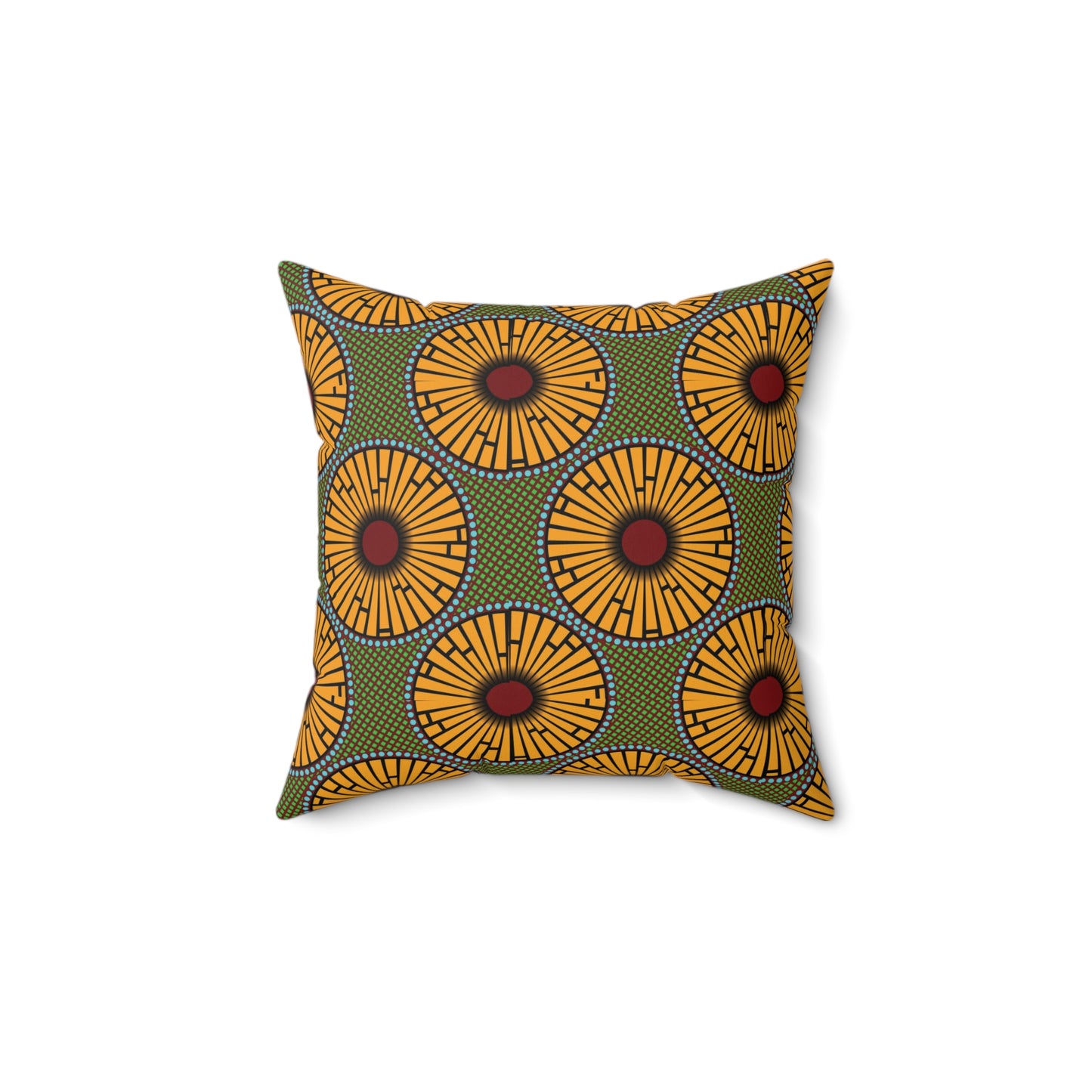 Green African Print Faux Suede Square Pillow