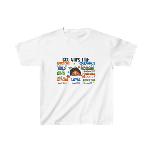 God Says I Am Kids Heavy Cotton™ Tee