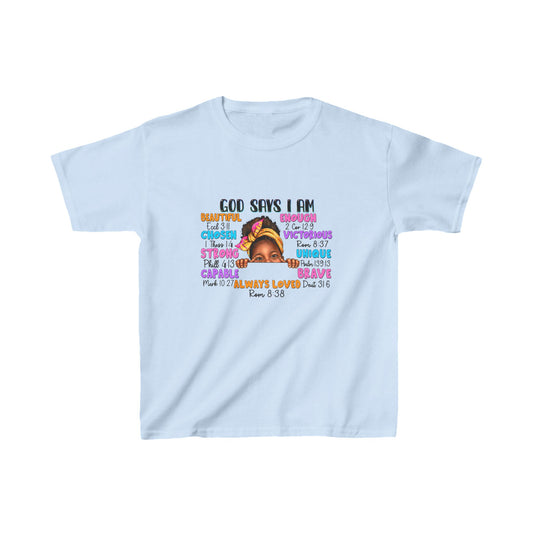 God Says I Am Kids Heavy Cotton™ Tee