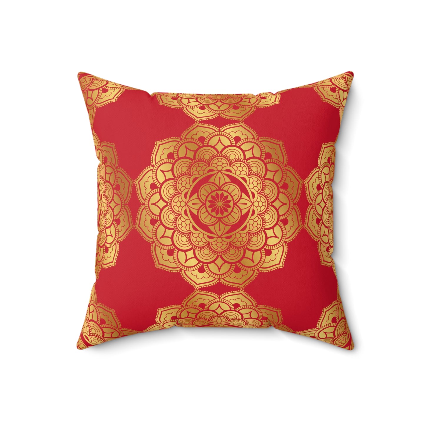 Red and Gold Faux Suede Square Pillow