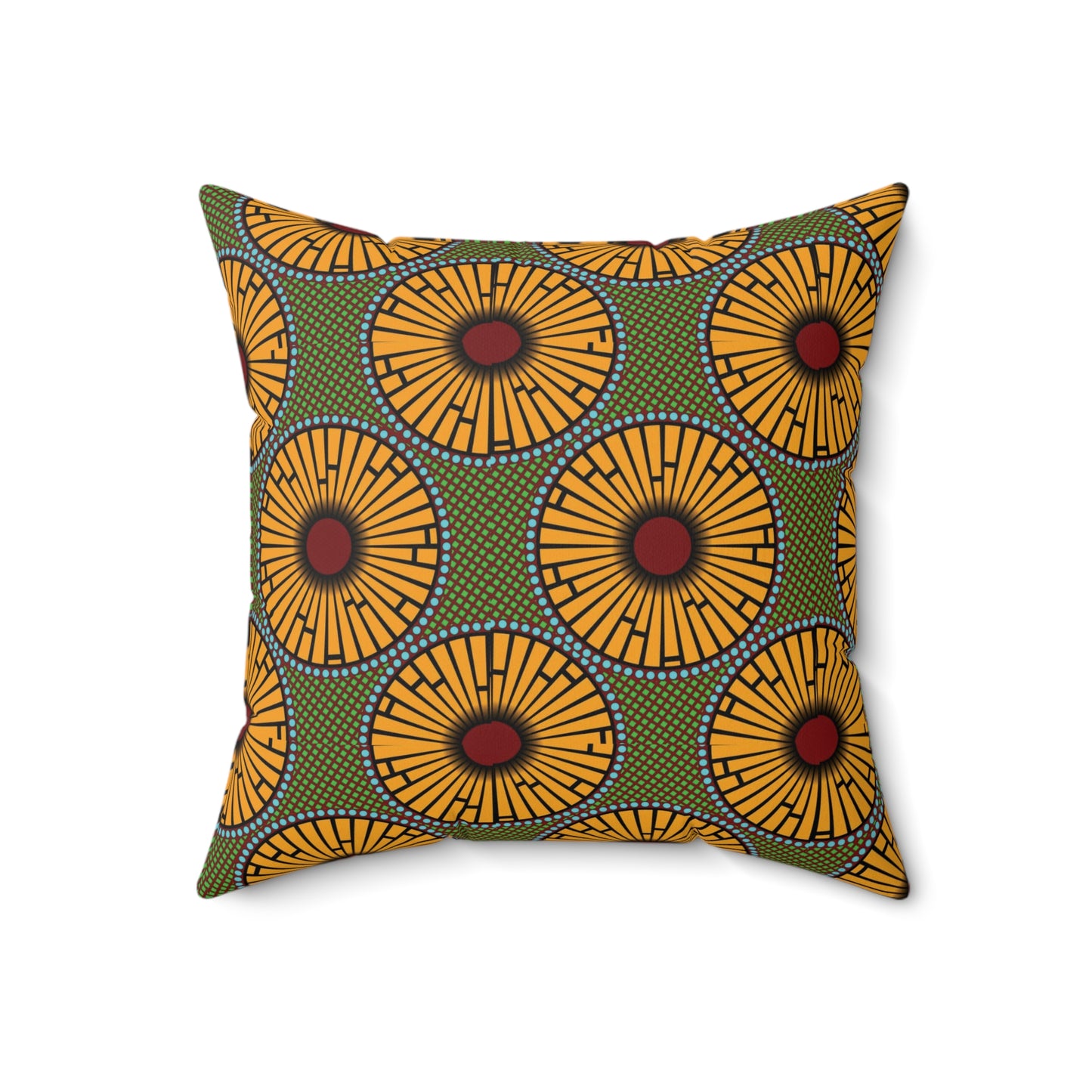 Green African Print Faux Suede Square Pillow