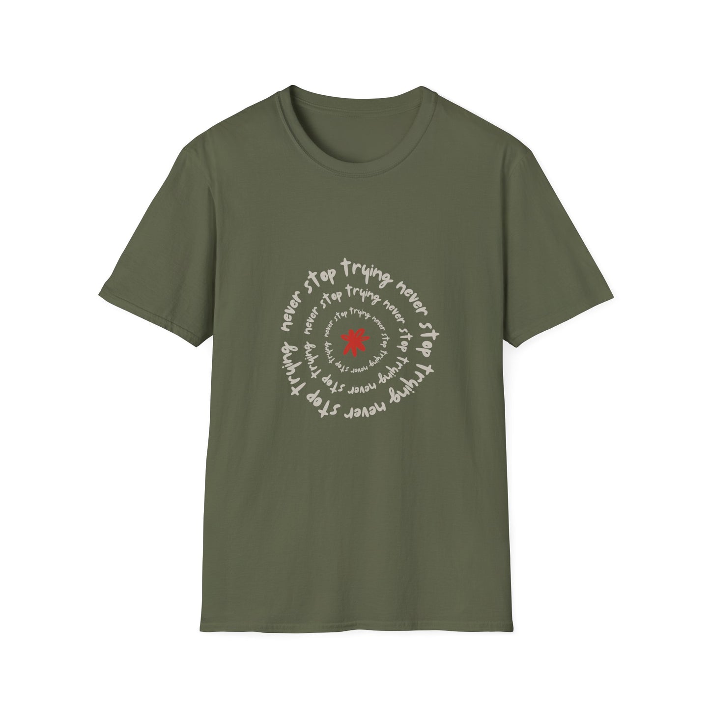 Inspirational Unisex Softstyle T-Shirt - "Never Stop Trying" Motivational Tee