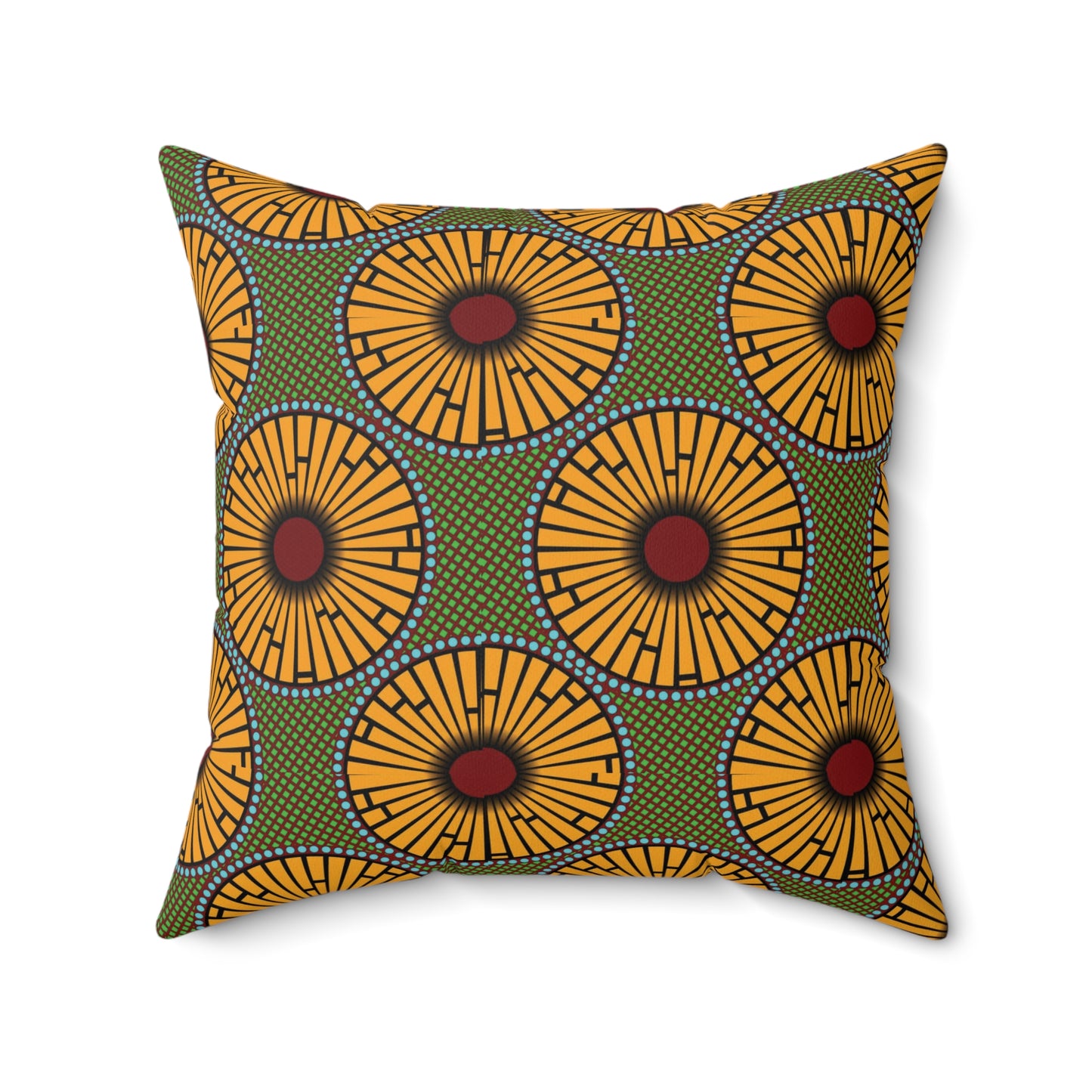 Green African Print Faux Suede Square Pillow