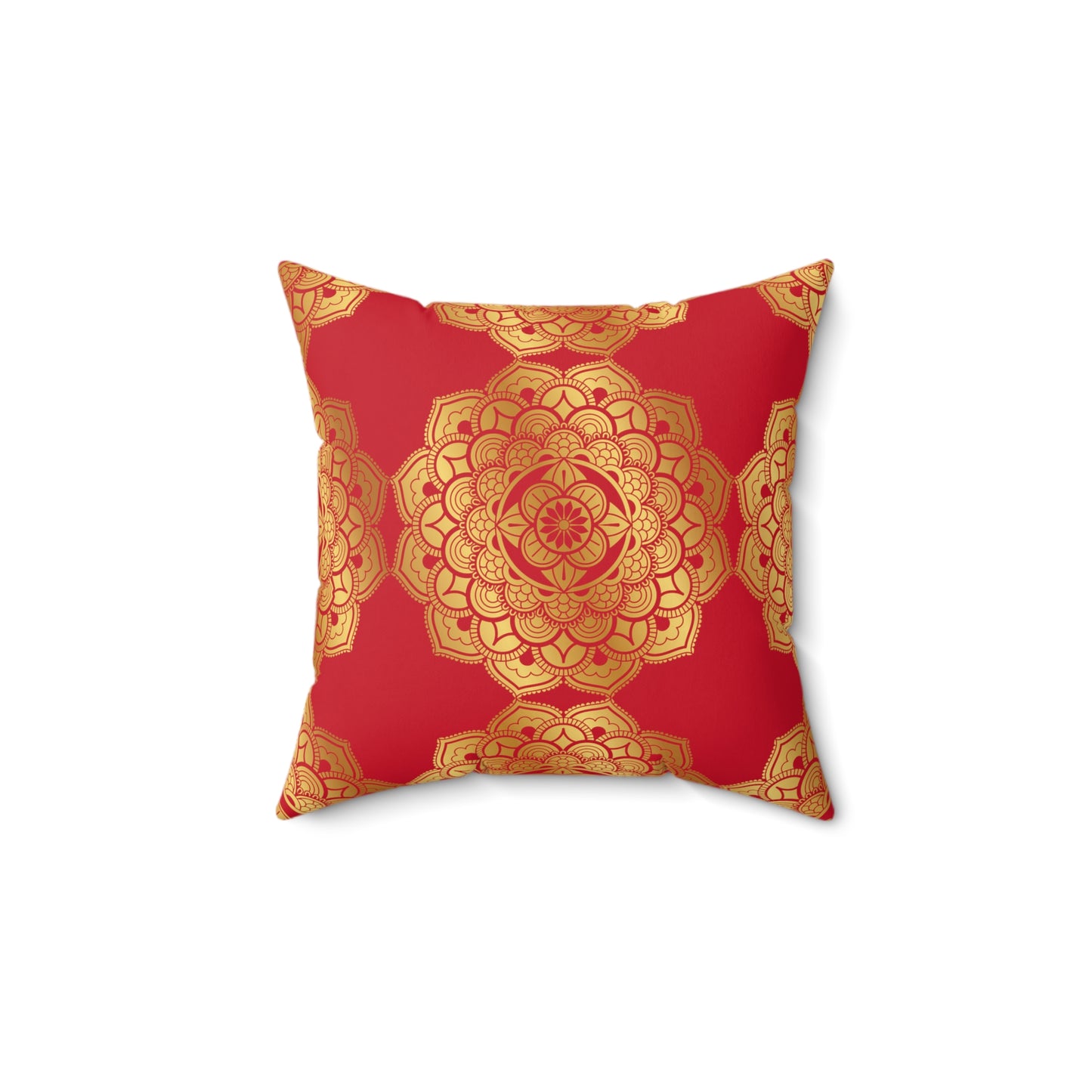 Red and Gold Faux Suede Square Pillow