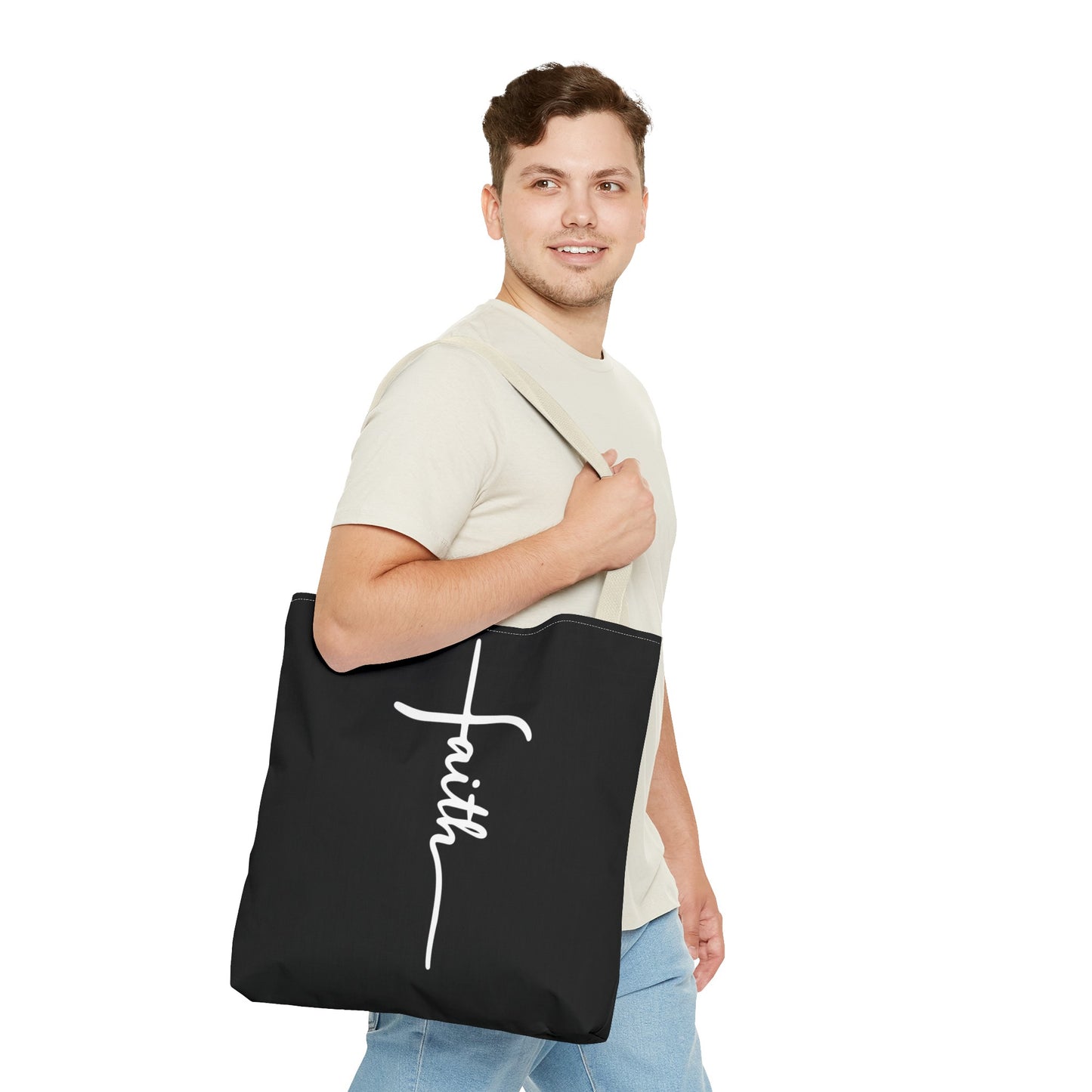 Faith Cross (Black) Tote Bag (AOP)