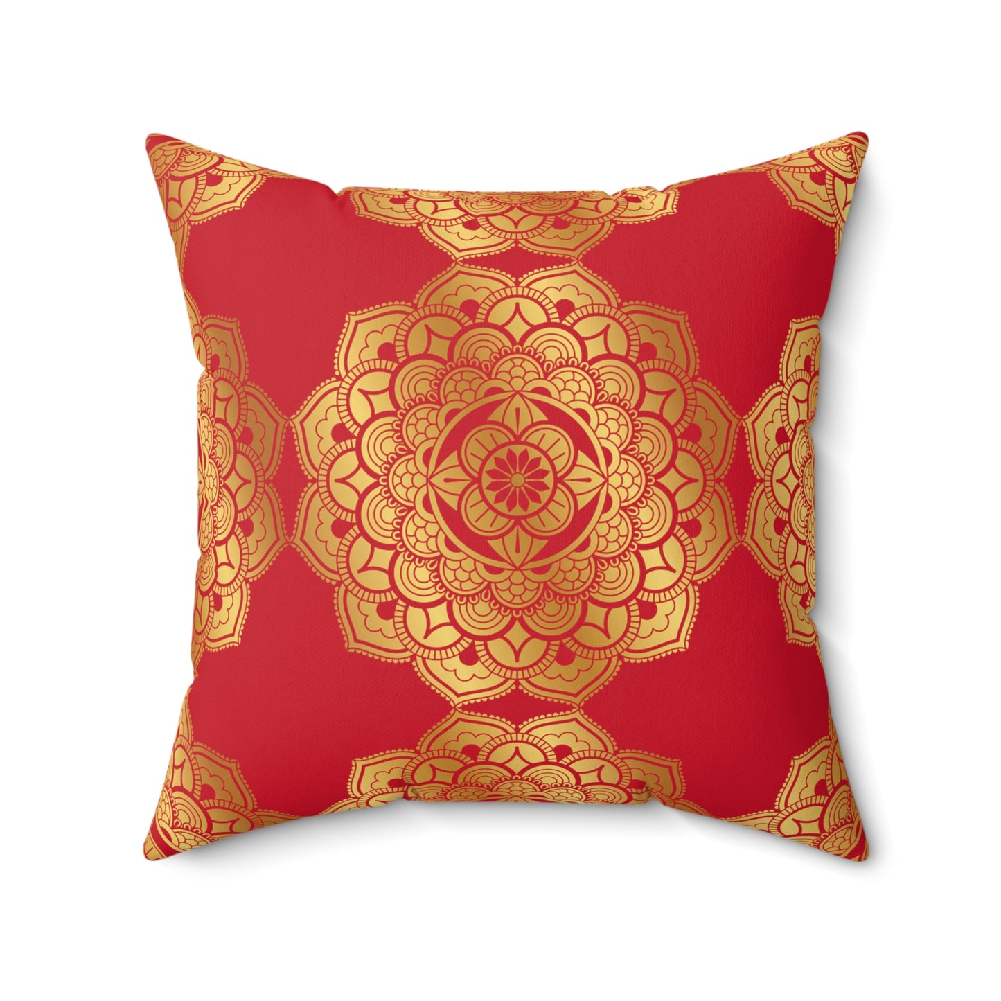 Red and Gold Faux Suede Square Pillow