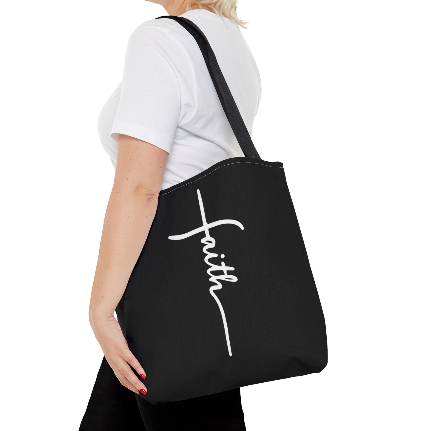 Faith Cross (Black) Tote Bag (AOP)