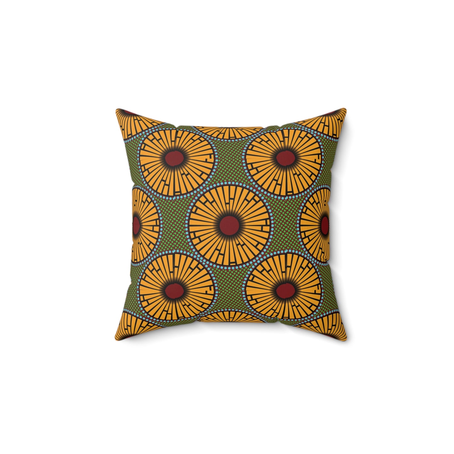 Green African Print Faux Suede Square Pillow