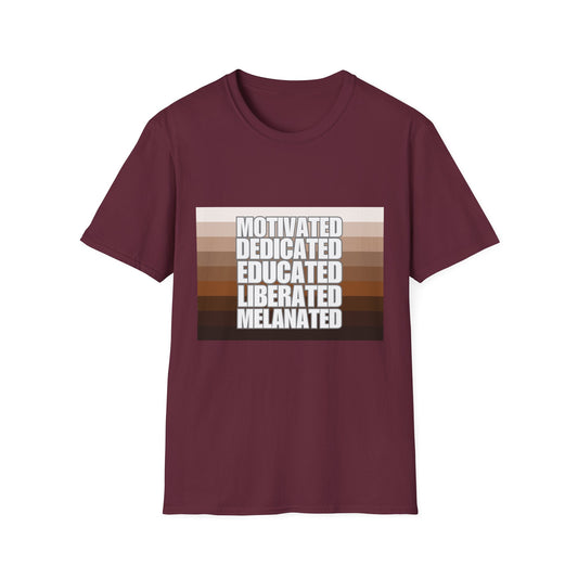 Motivated & Educated Unisex Softstyle T-Shirt - Celebrate Liberation and Melanation