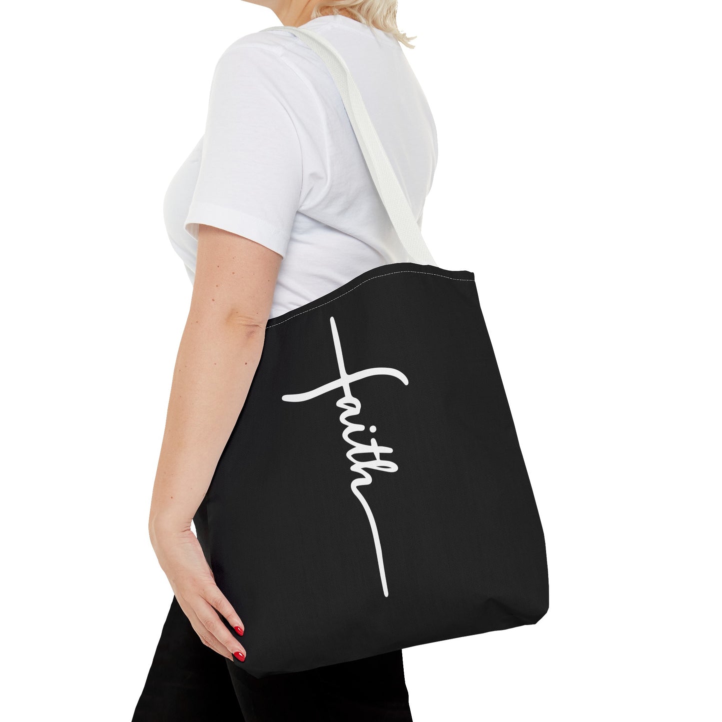 Faith Cross (Black) Tote Bag (AOP)