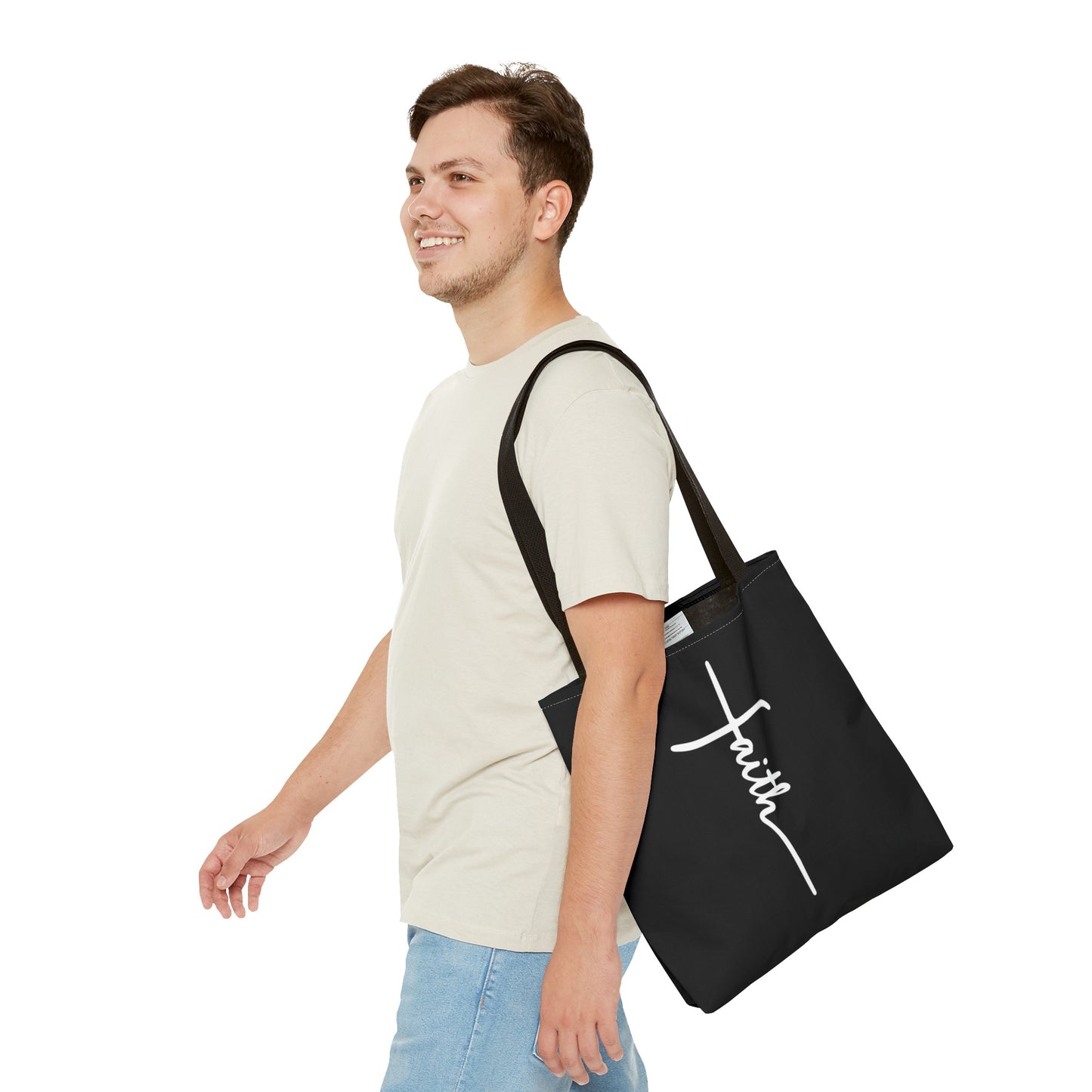 Faith Cross (Black) Tote Bag (AOP)