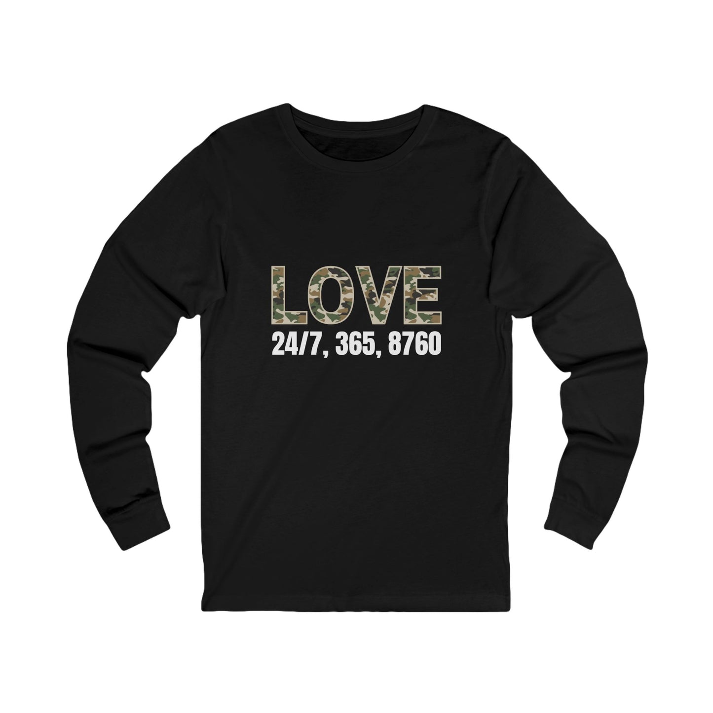Unisex Long Sleeve Tee (Camouflage), Love 24/7 Tee, Casual Love Tee, Everyday Love Shirt, Gift for Couples, Cozy Layering Top