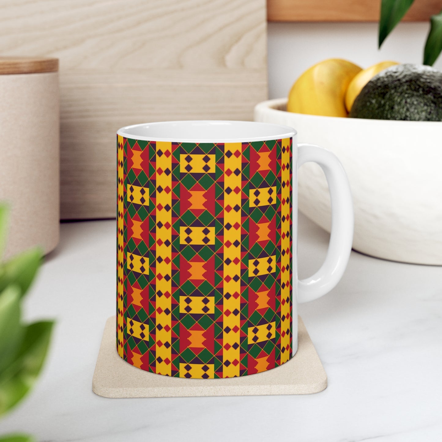 Kente Print Ceramic Mug, 11oz