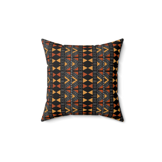 Mudcloth Print Faux Suede Square Pillow