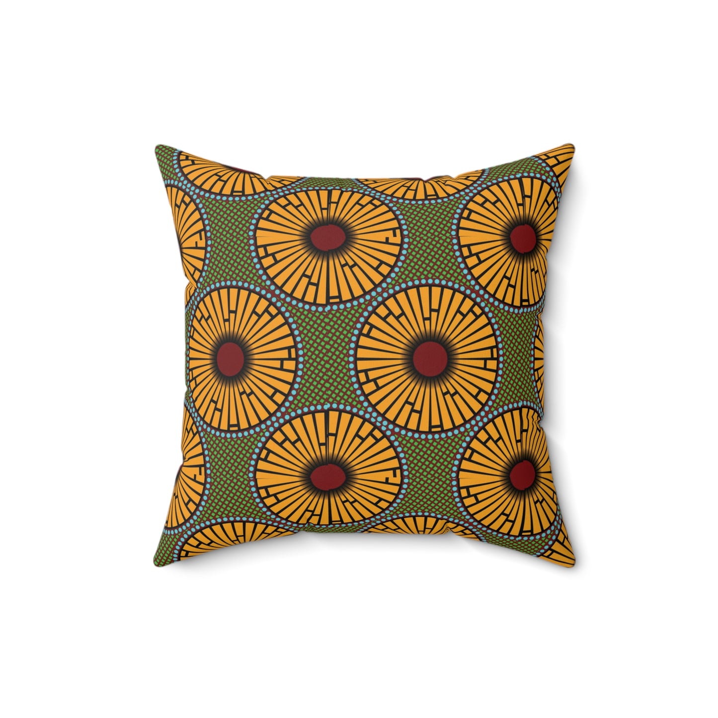 Green African Print Faux Suede Square Pillow